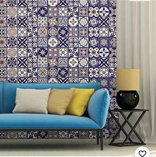 Walplus Royal Wall Stick Mosaic Tile Gold Blue 20x20cm (2 Sets x12) (R) (S895)