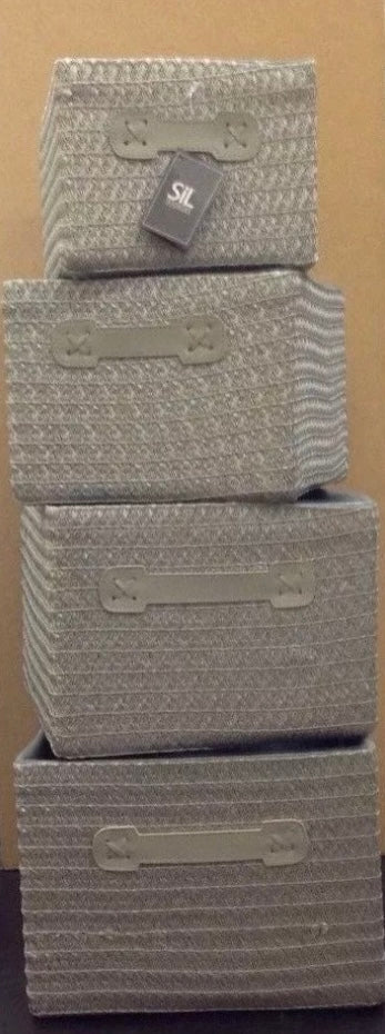 SiL Interiors Grey Fabric Weaved Storage Boxes, 4Pk,, Home,, Stack (S) (S916)