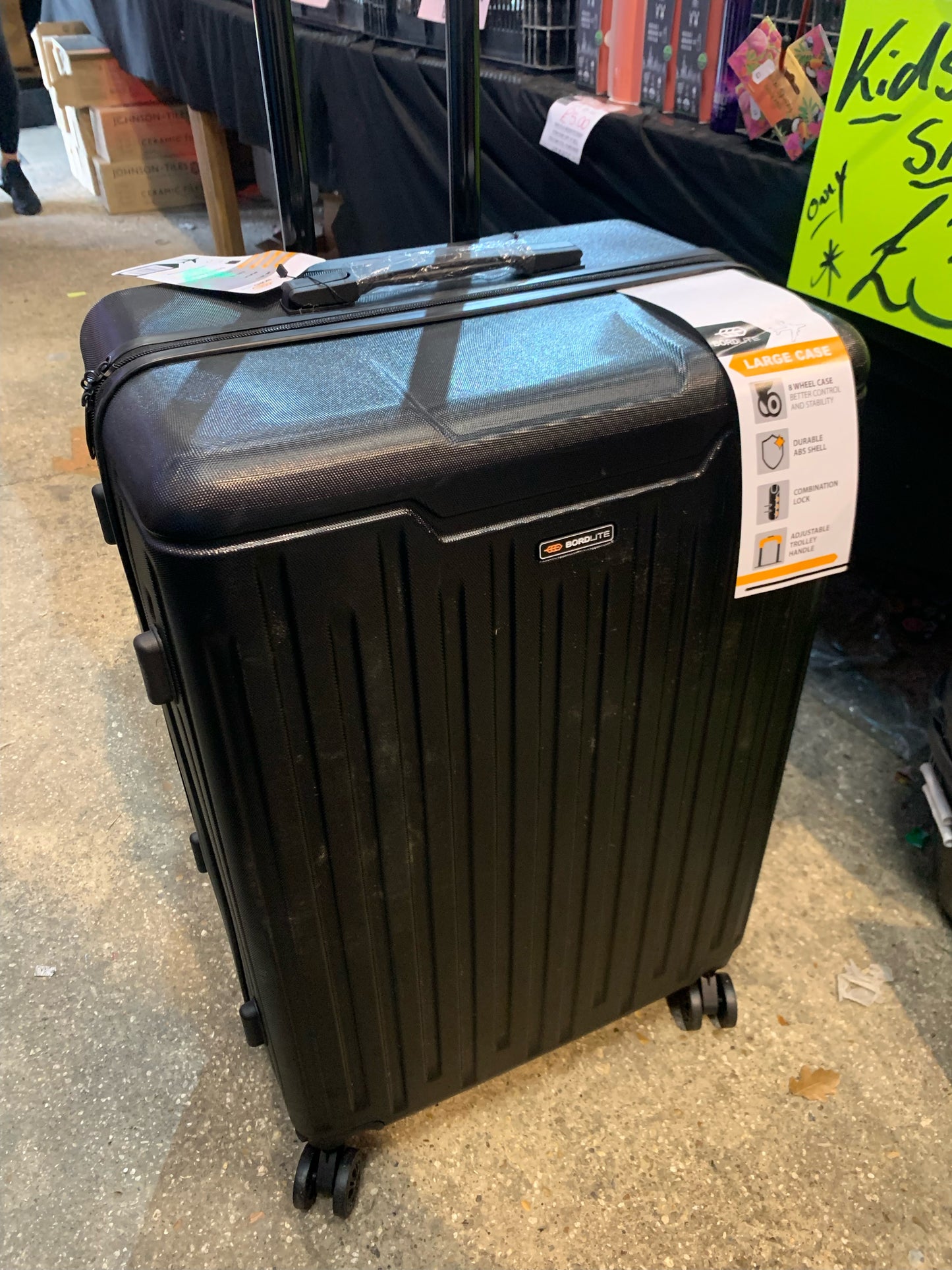 Bordlite black large flat top suitcase (S180)