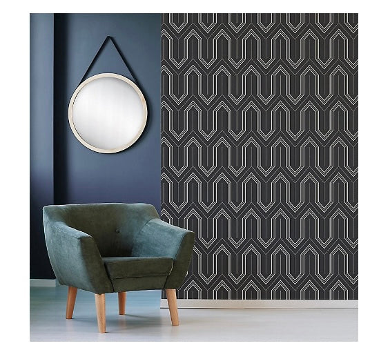 GoodHome Lisle Charcoal Metallic effect Geometric Textured Wallpaper (A) (S270)