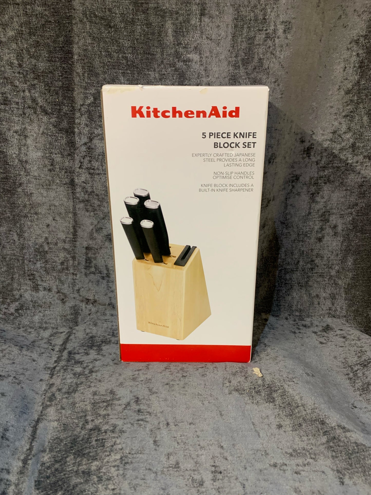 KitchenAid Gourmet 5 Piece Knife Set with Sharpener & Birchwood Block NEW (S20)