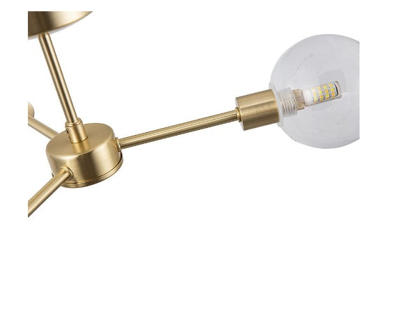 Toner - Satin Brass with Clear Glass Globes 3 Light Flush Ceiling Light (S344)