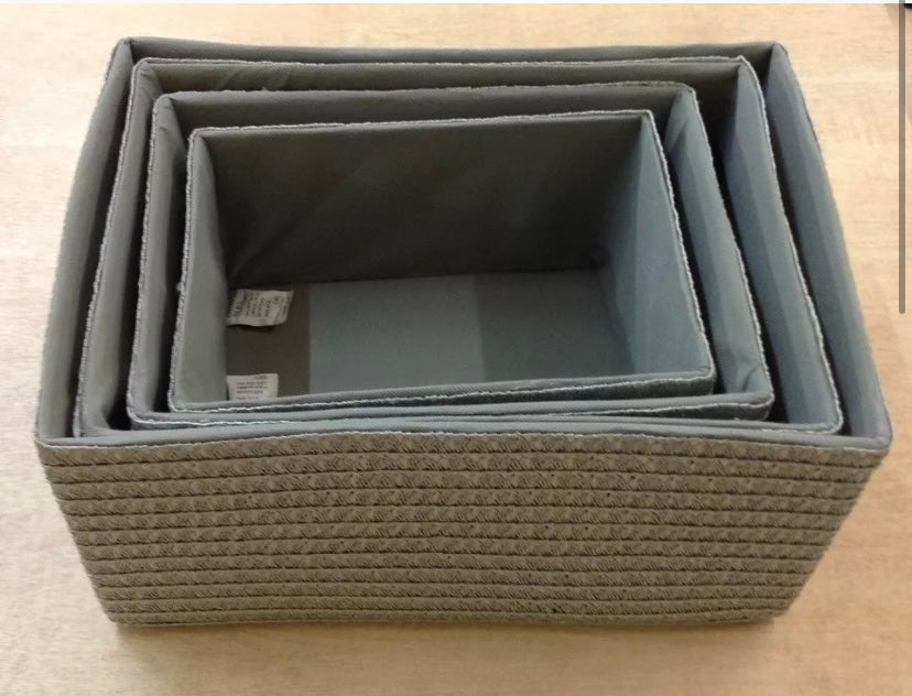 SiL Interiors Grey Fabric Weaved Storage Boxes, 4Pk,, Home,, Stack (S) (S916)