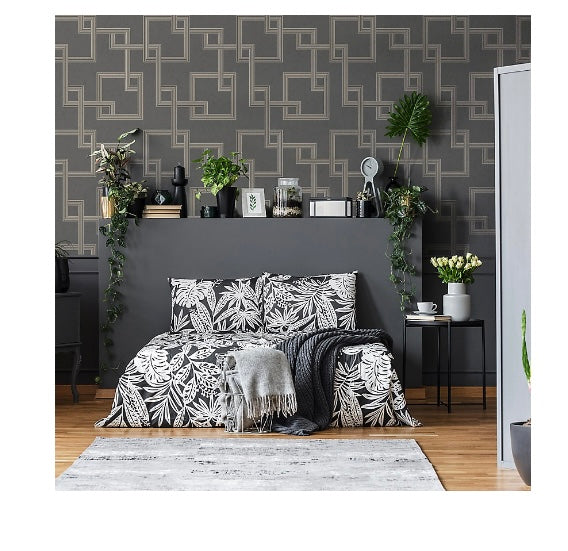 GoodHome Amfi Grey Metallic effect Geometric Textured Wallpaper (E) (S267)