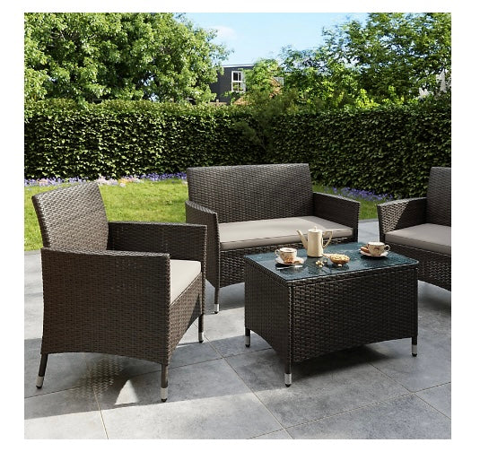 Derry Light black Rattan effect 4 Seater Coffee set (S304)