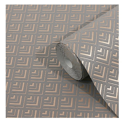 GoodHome Ficus Grey Gold effect Art deco Textured Wallpaper (R-2) (S358)