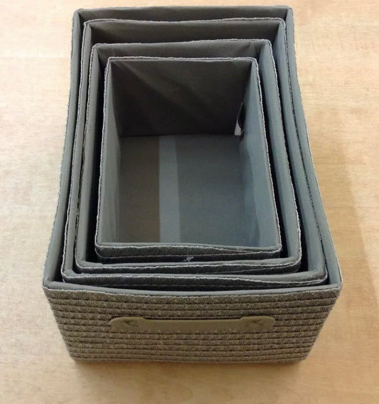 SiL Interiors Grey Fabric Weaved Storage Boxes, 4Pk,, Home,, Stack (S) (S916)