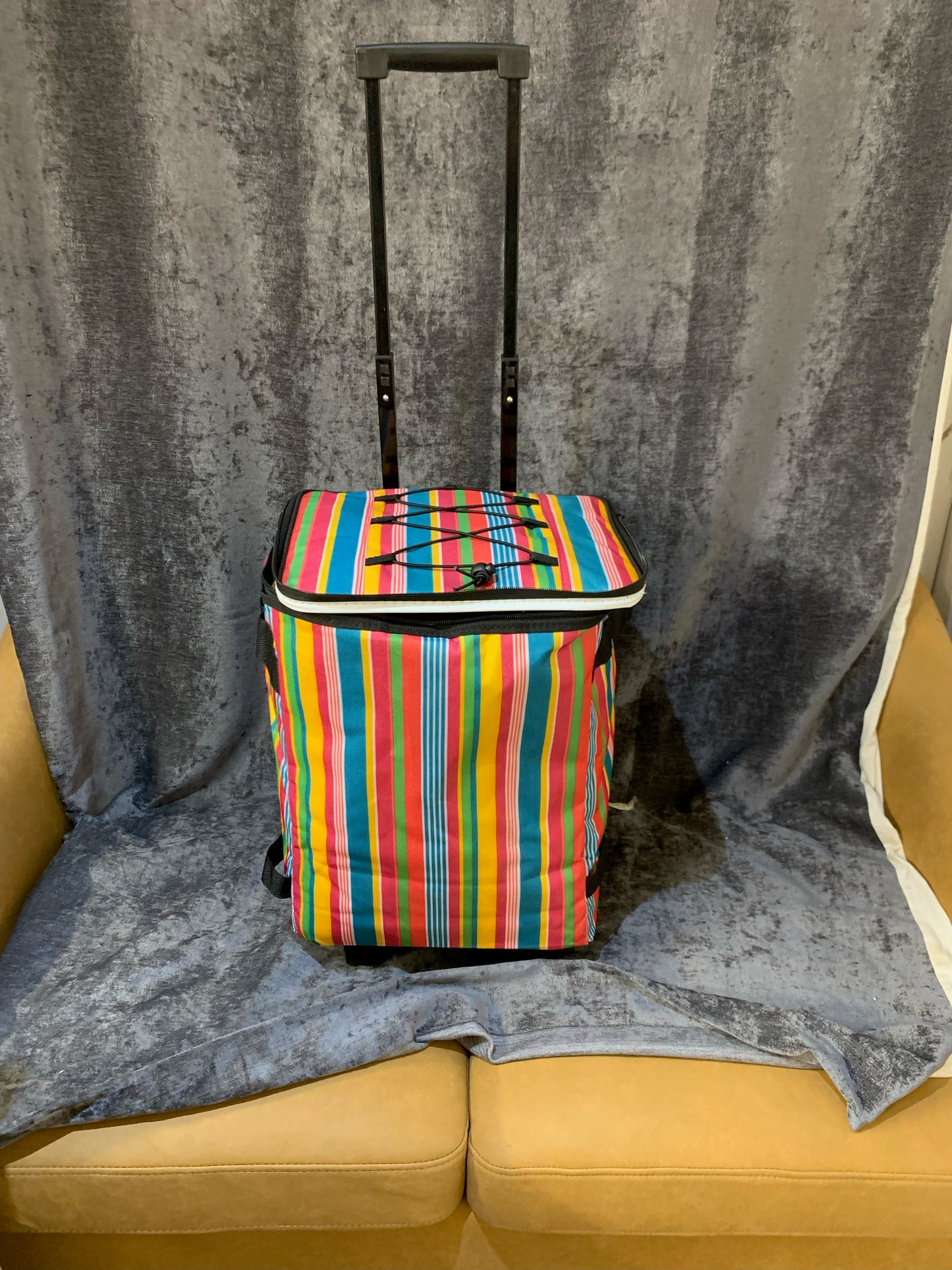 Pull Along Picnic Cool Bag Festival Trolley Portable Stripy Food Drink Cool Box (S94)