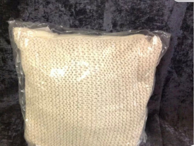 Opal Cream Knitted Cushion 45x45cm Sequin Detail Feather Fill (S) (S913)