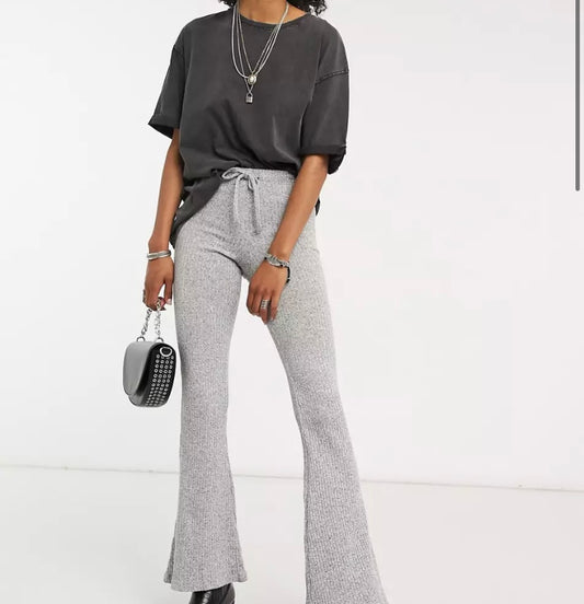 Topshop ribbed flare trousers in grey marl UK 6  (S49) (M)