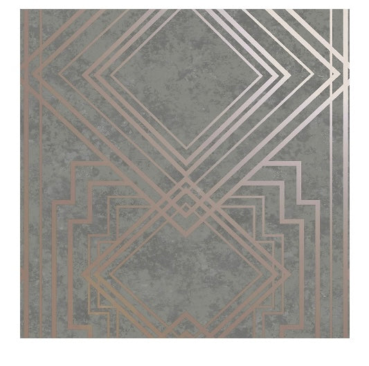 Holden Decor Delano Grey/Rose Gold Art Deco Blown Wallpaper (S375)