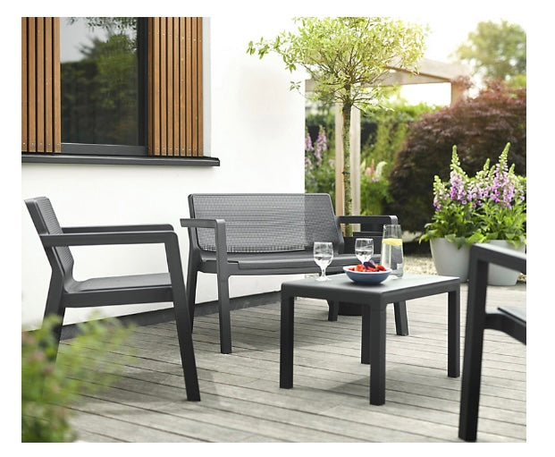 Keter Emily Graphite black Rattan effect 3 seater Garden furniture set CHAIR MISSING (S300)