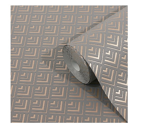 GoodHome Ficus Grey Gold effect Art deco Textured Wallpaper (R-2) (S266)