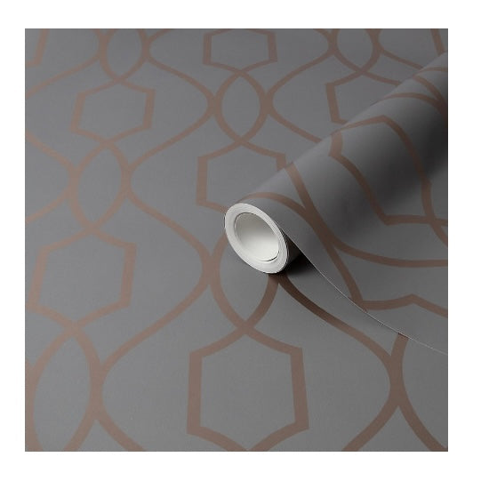 Fine Decor Charcoal Metallic Geometric Smooth Wallpaper (55) (S269)