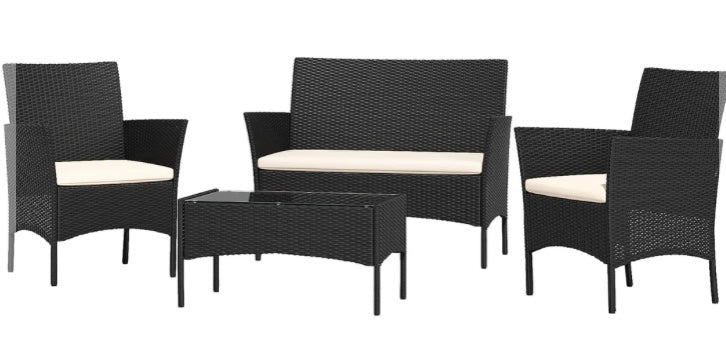 Rattantree Rattan Garden Furniture Set 4 Pieces black with black cushions (S130)