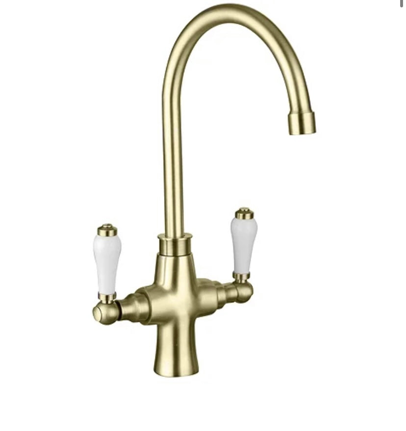 Arezzo Dual-Lever Traditional Kitchen Tap Brushed Brass (S275)