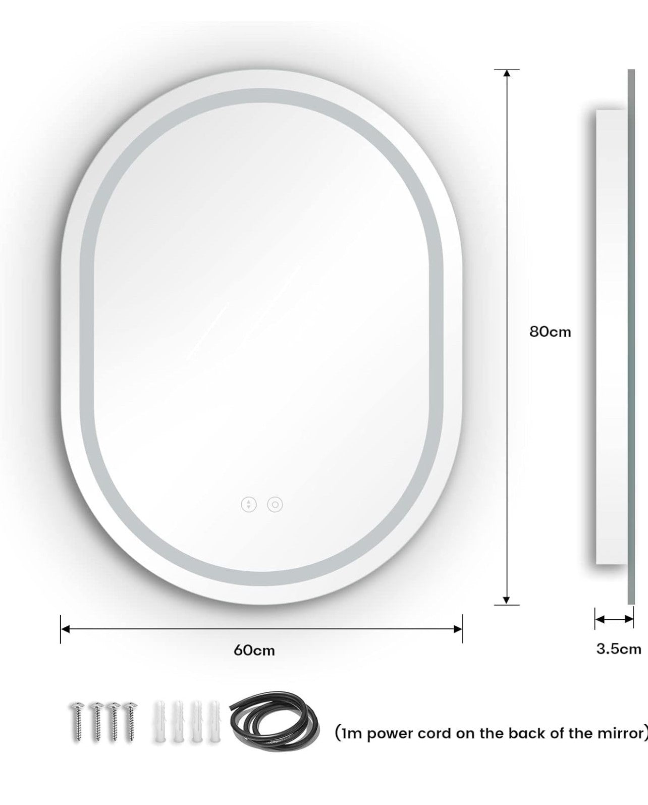 Dripex 60×80cm Oval LED Bathroom Mirror (R56)