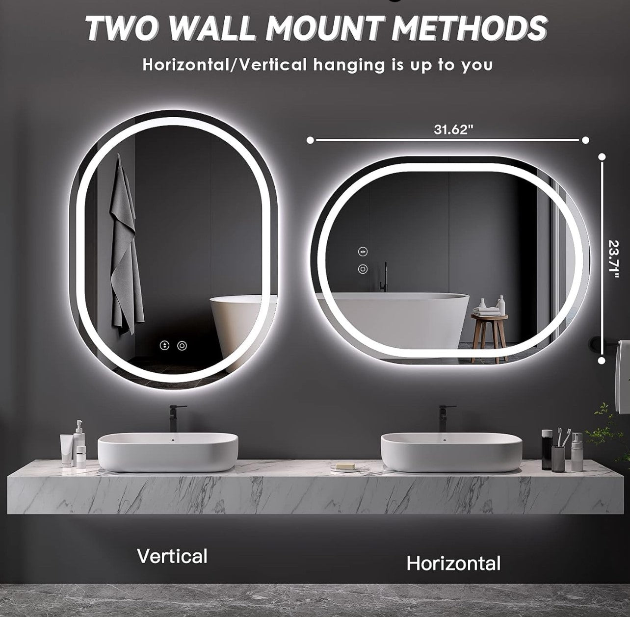 Dripex 60×80cm Oval LED Bathroom Mirror (R56)