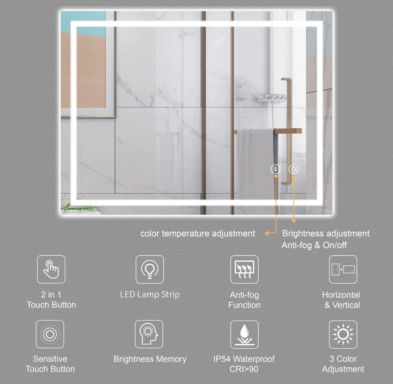 Dripex Bathroom Mirror with LED Lights 600x800mm (R55)