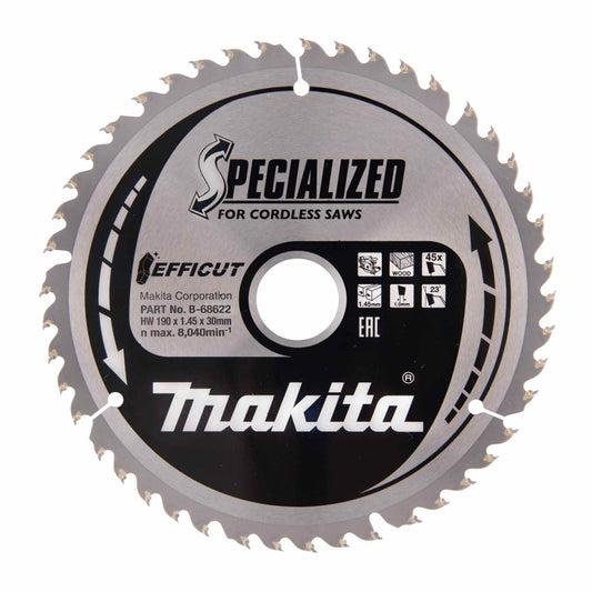 Makita B-68622 Circular saw blade Efficut T.C.T 190 x 30 mm 45 T (J)