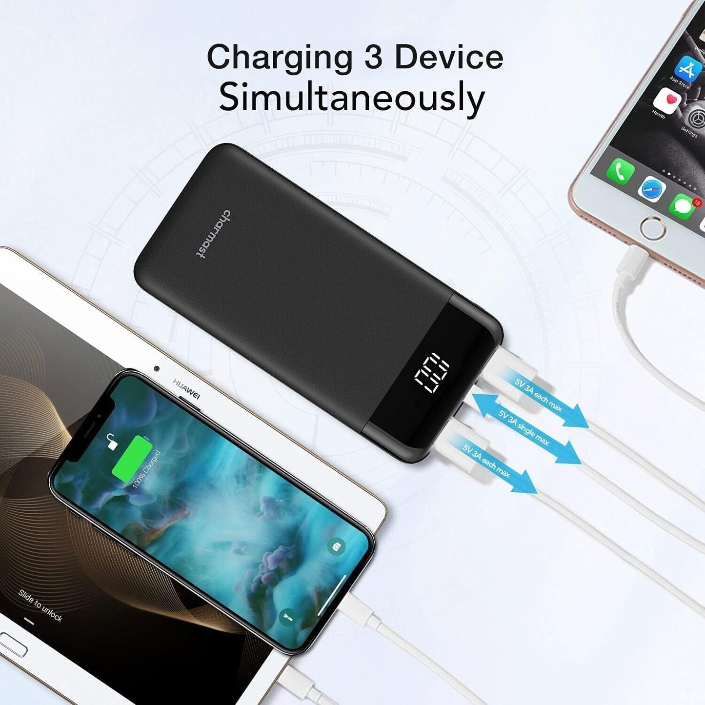 Charmast Power Bank 1040mAh + 3-Port + Ultra Slim + LED Screen