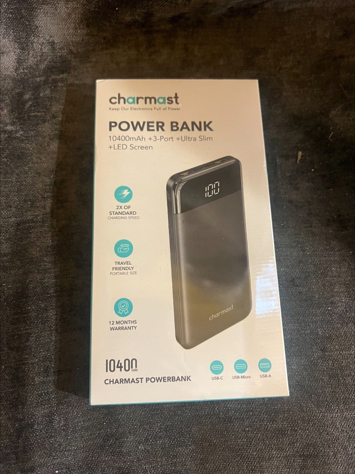 Charmast Power Bank 1040mAh + 3-Port + Ultra Slim + LED Screen