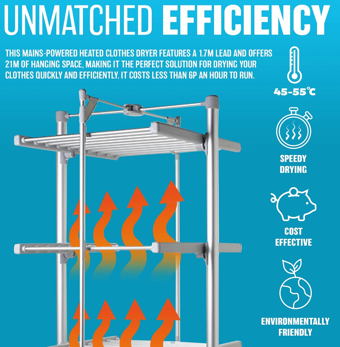 Electric Heated Clothes Airer 3 Tier - 24 Rails 111cm 220w (R89)