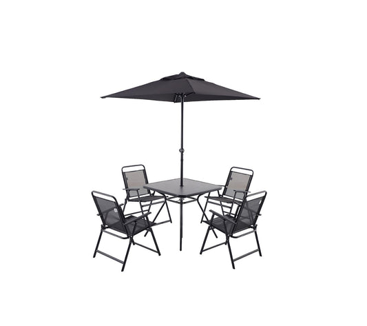 Bahama Black Metal 4 Seater Dining Set With Black Parasol