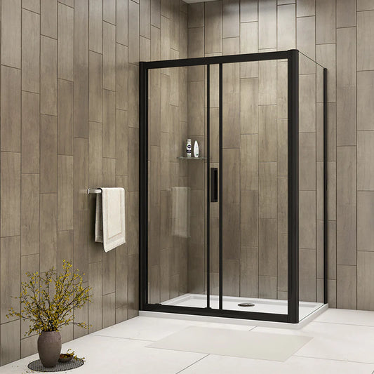 Black Shower Enclosure Sliding Door Side Panel Easy Clean Glass (R46)