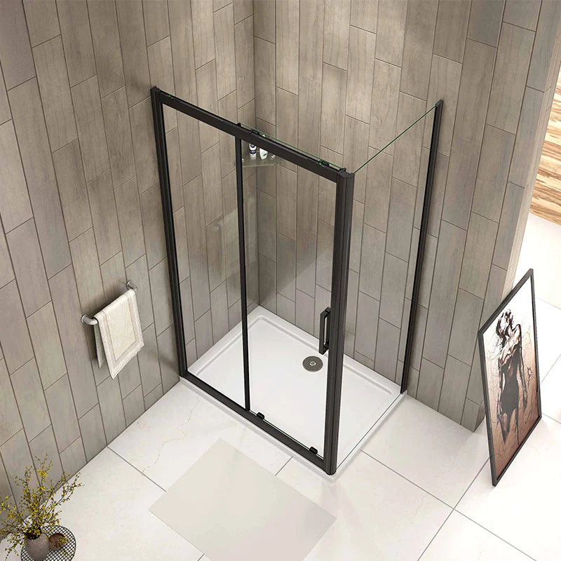 Black Shower Enclosure Sliding Door Side Panel Easy Clean Glass (R46)