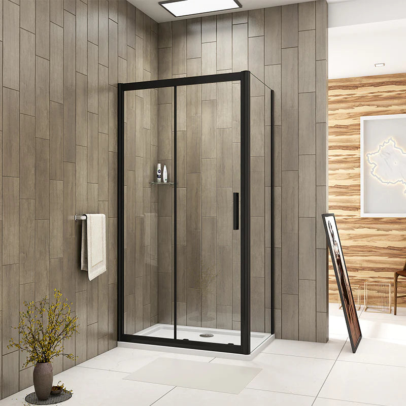 Black Shower Enclosure Sliding Door Side Panel Easy Clean Glass (R46)