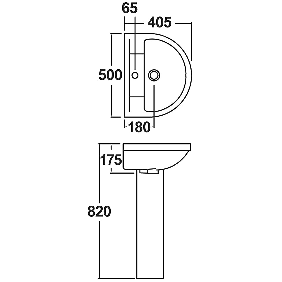 Premier Harmony 500mm 1TH Pedestal Basin (R3)