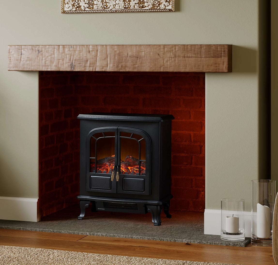 Warmlite 2kW Matt Black Cast iron effect Electric Stove (R147)