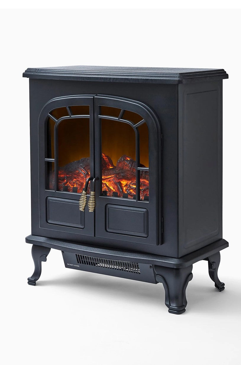 Warmlite 2kW Matt Black Cast iron effect Electric Stove (R147)