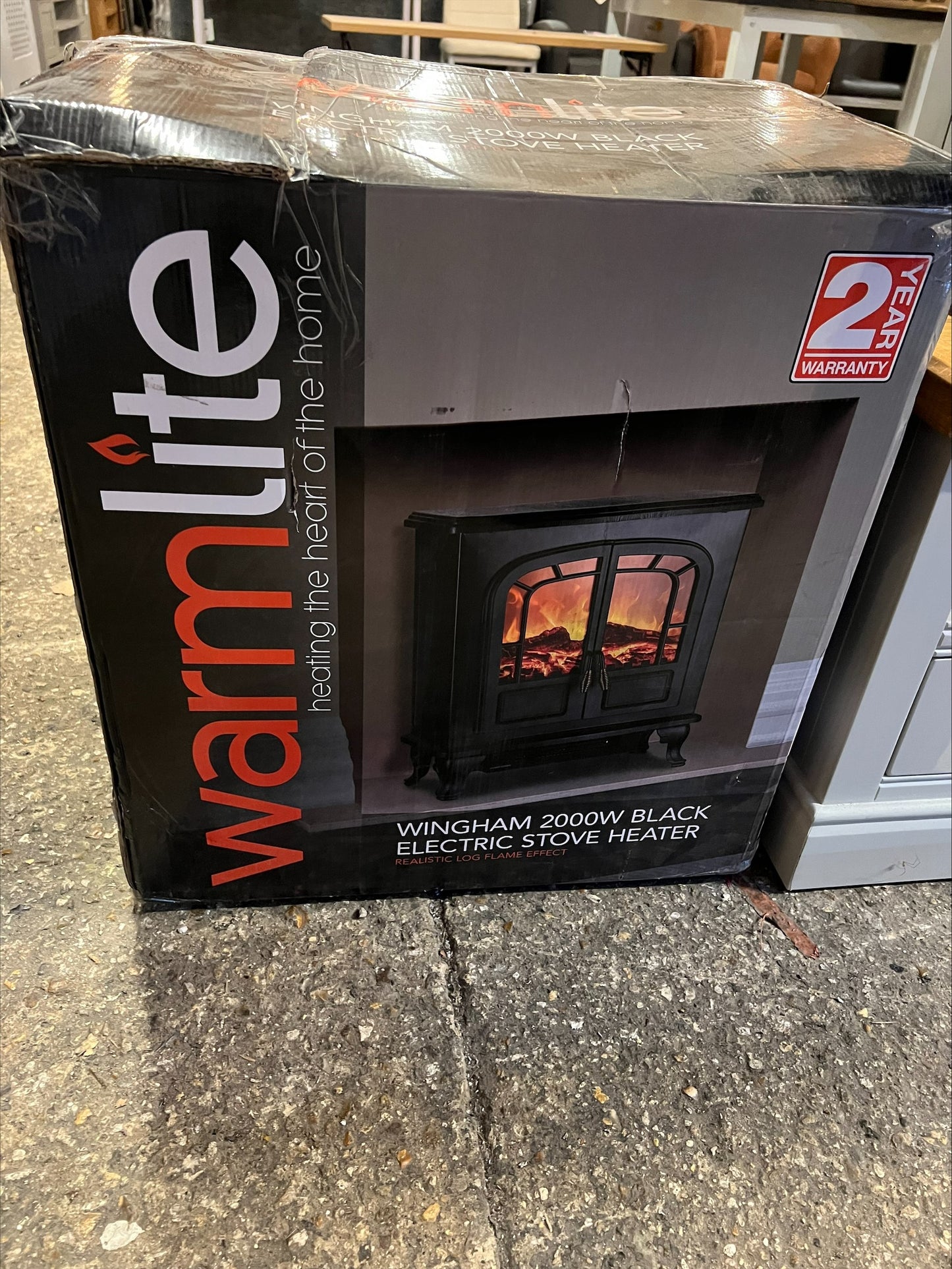 Warmlite 2kW Matt Black Cast iron effect Electric Stove (R147)