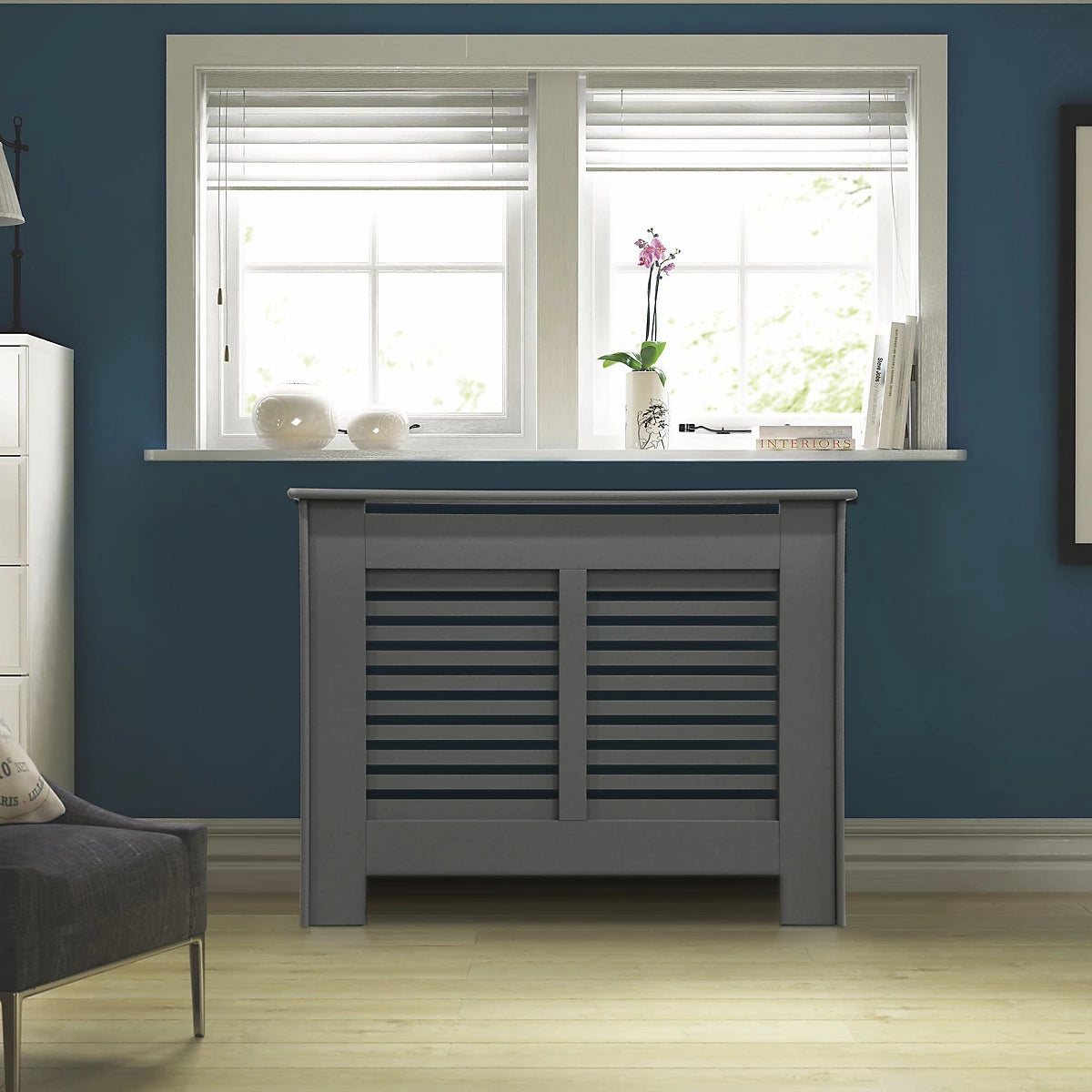 Suffolk Small Grey Radiator cover 800mm(H) 1020mm(W) 180mm(D) (R452*) (X) [Collection ONLY]