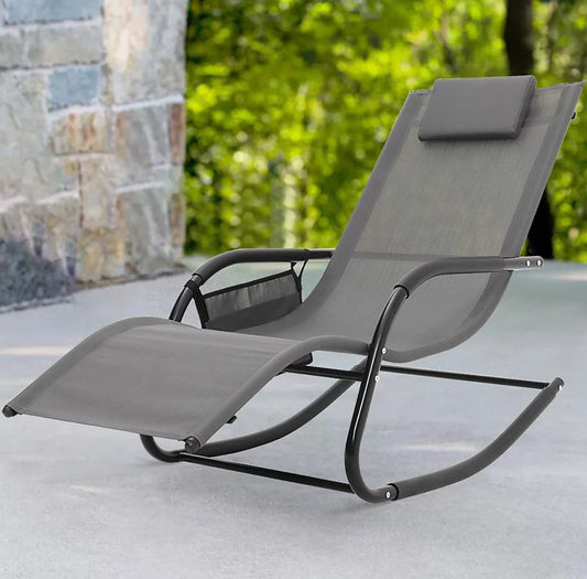 Livingandhome Grey Garden Sun Lounger Patio Rocking Chair with Pillow (R63)