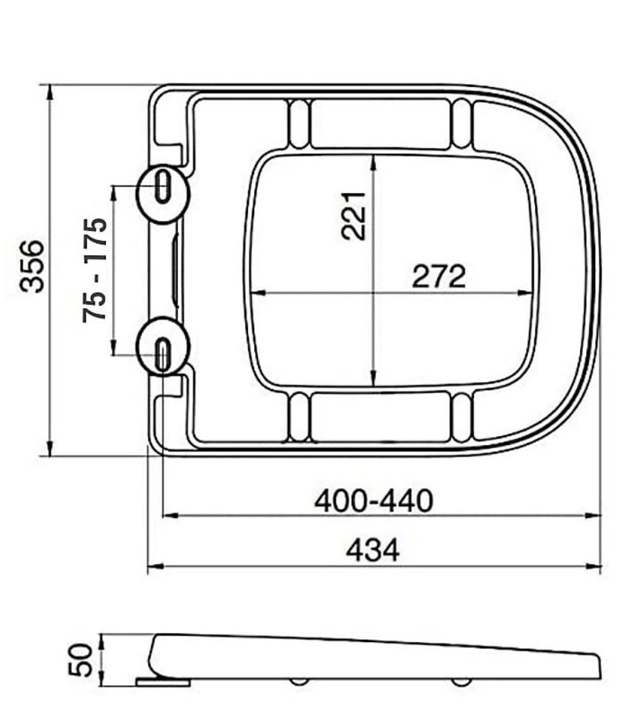 Euroshowers Top Fix V20 Square Soft Close Toilet Seat 356x434mm B (R371)