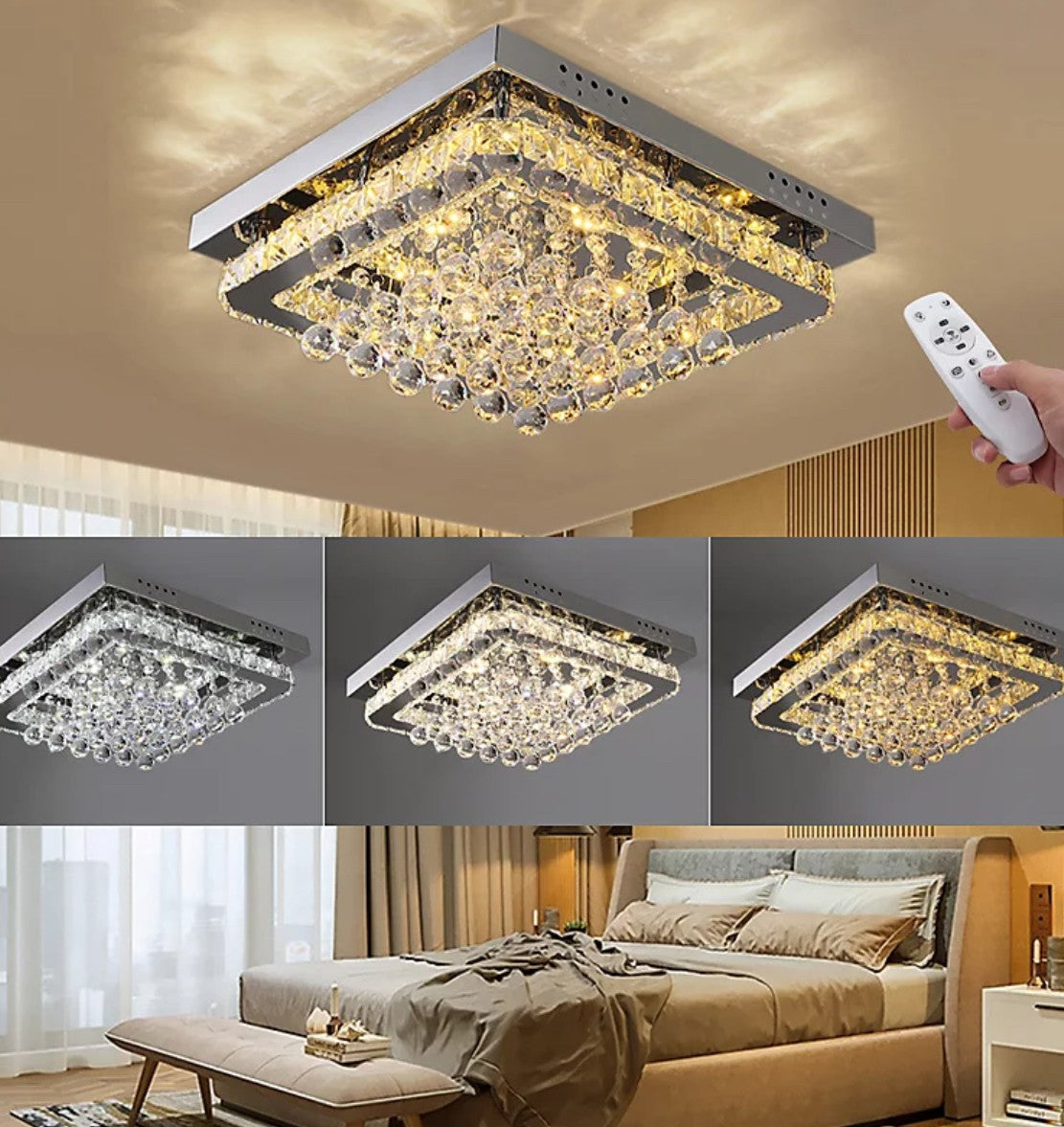 Modern Square Fancy Chrome Crystal LED Flush Mount Ceiling Light (R377) Room2