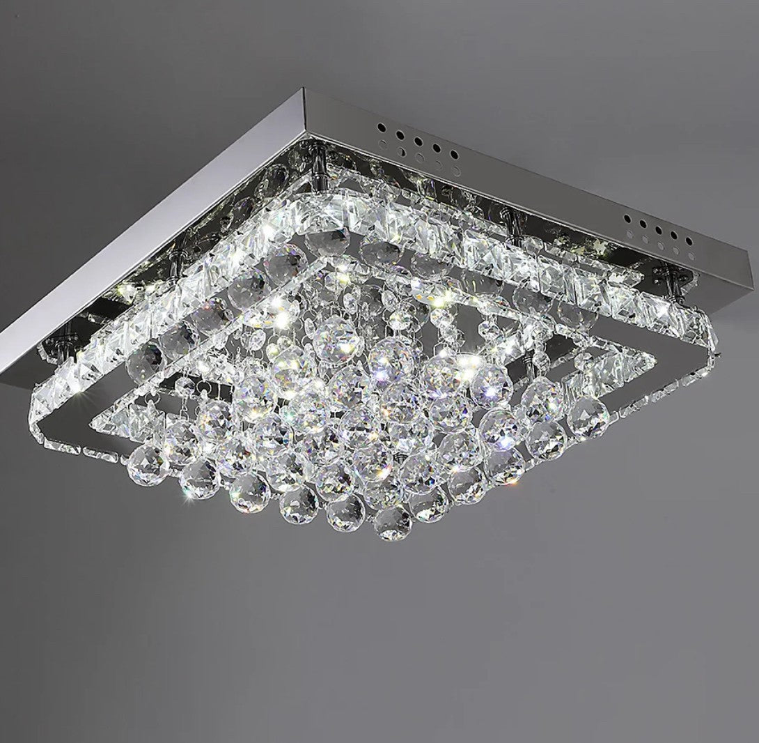 Modern Square Fancy Chrome Crystal LED Flush Mount Ceiling Light (R377) Room2