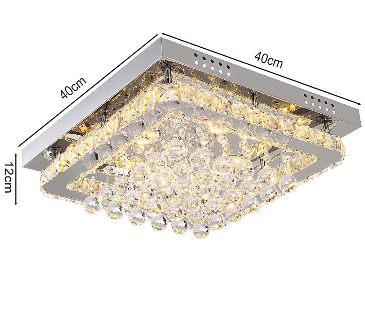 Modern Square Fancy Chrome Crystal LED Flush Mount Ceiling Light (R377) Room2