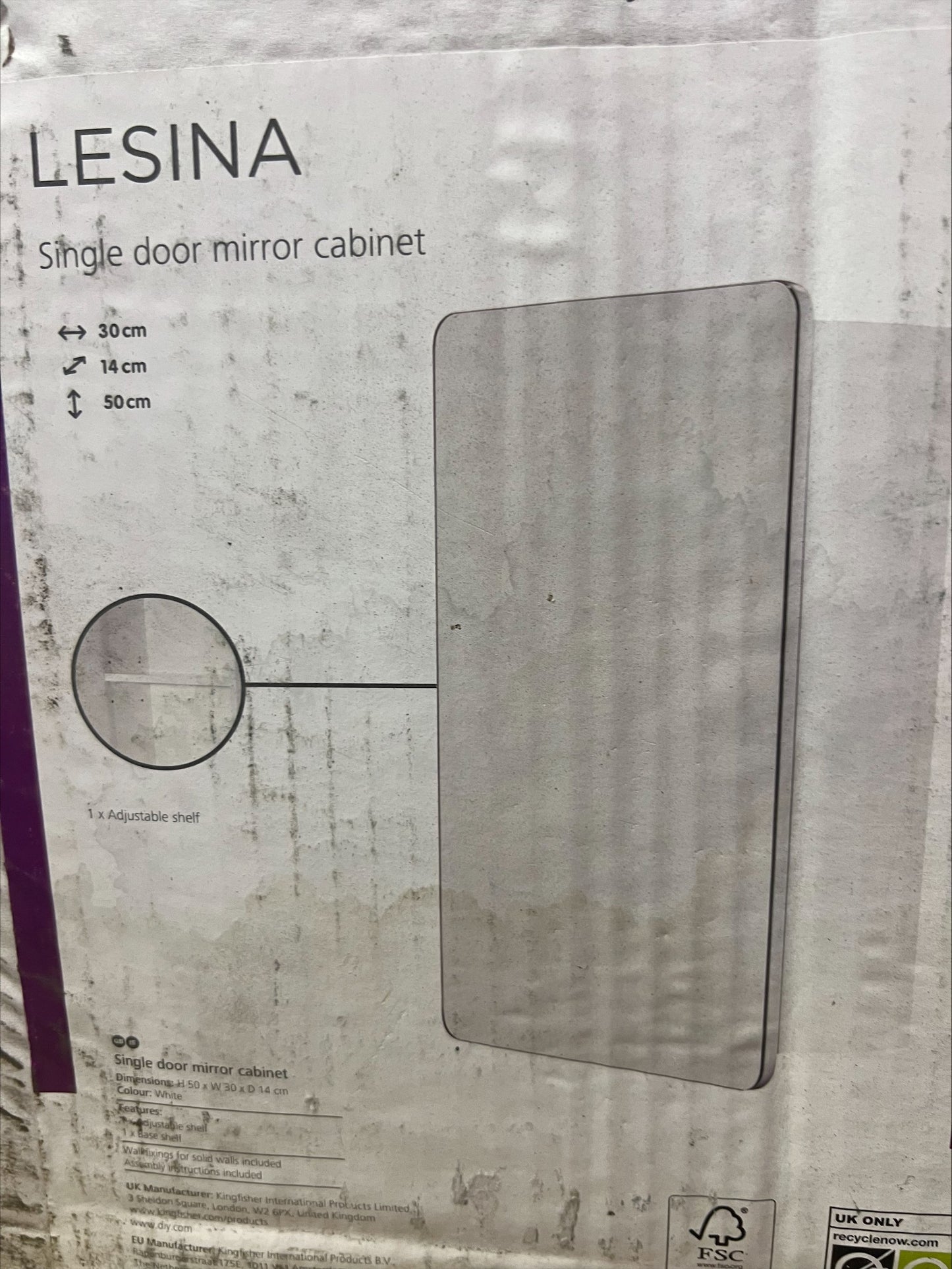 Cooke & Lewis Lesina Single Door White Mirror Cabinet (R454*) (X1) (Collection Only)