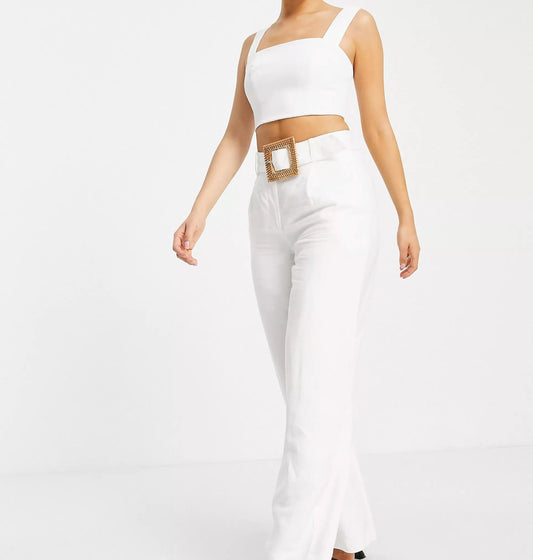 Forever New Petite smart tailored trousers with belt in white UK 10 (R112) (M)